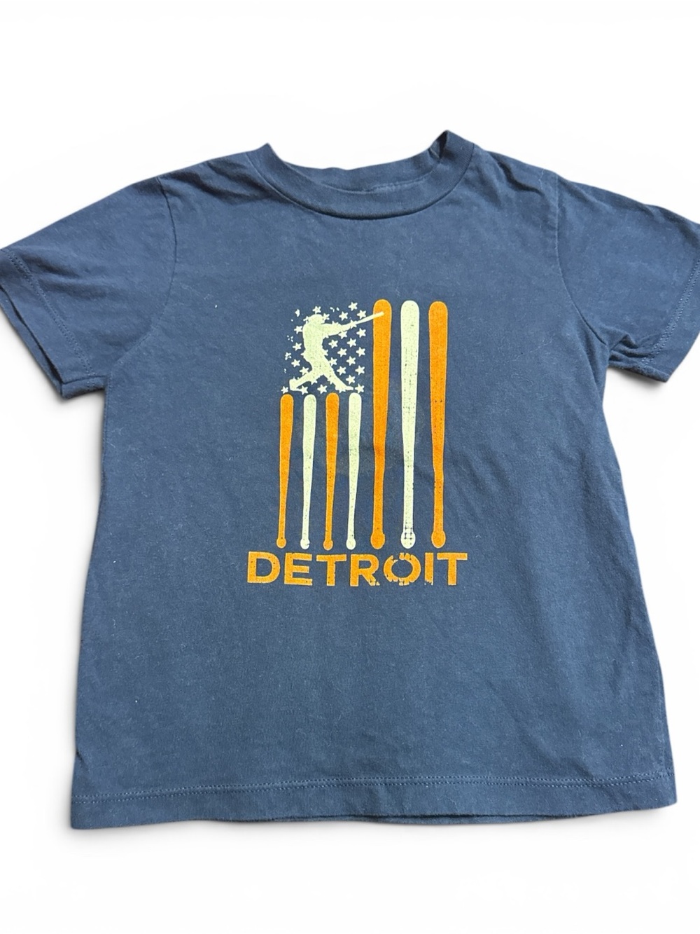 3T Detroit Baseball Kids Short-Sleeve Graphic Tee in Navy Blue, Orange Accents